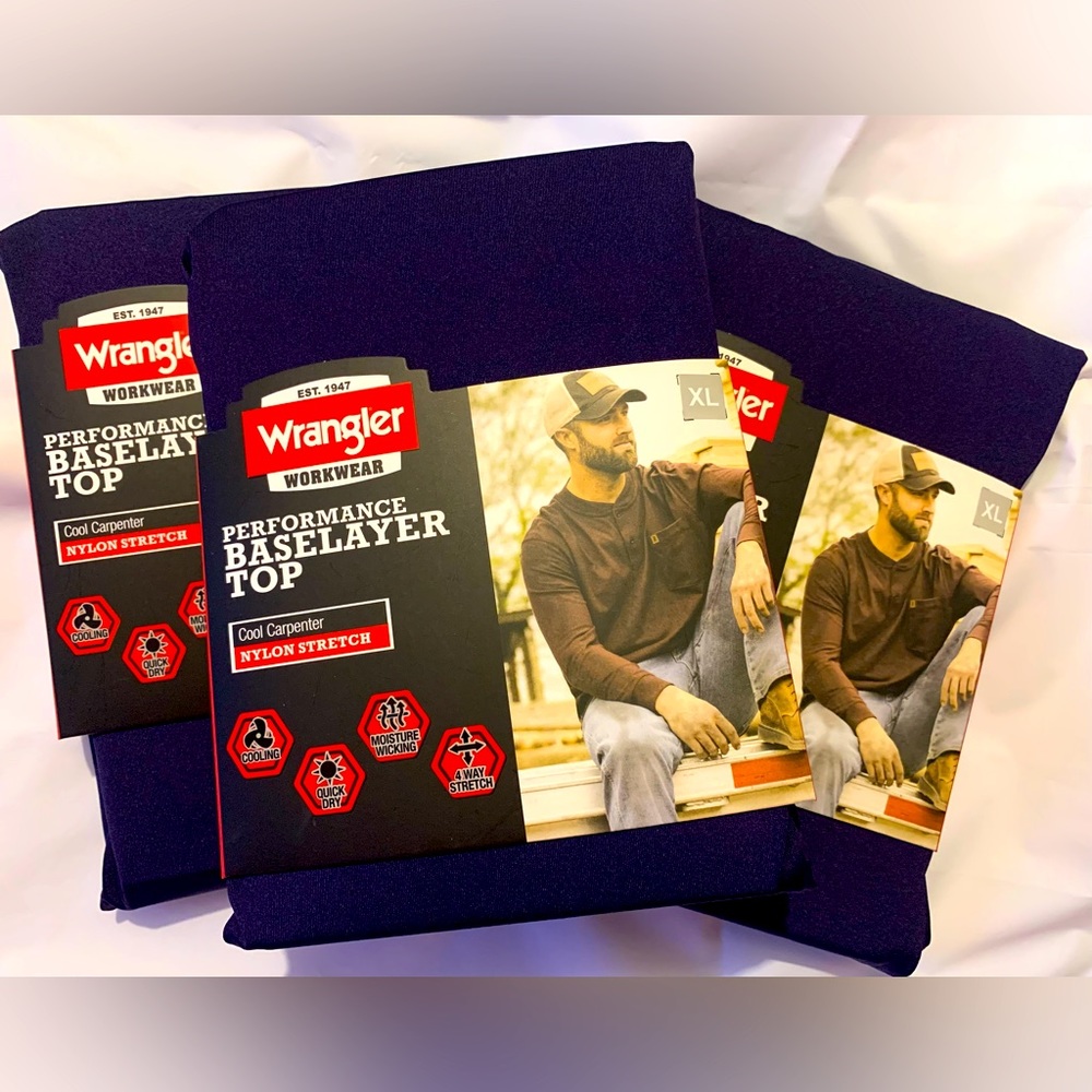 Set of 3 Wrangler Men's Performance Moisture Wicking Base Layer Crew Neck Top